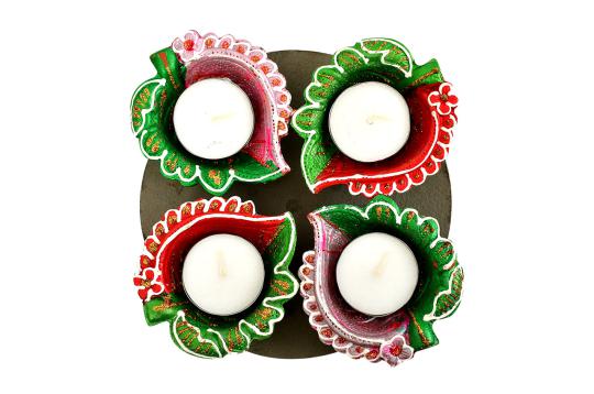 Decorative Earthern lamps - Set of 4 - Leaf Design