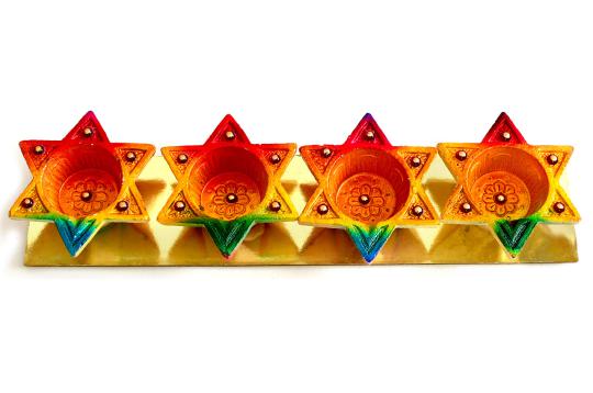 Decorative Earthern lamps - Set of 4 - Star Design