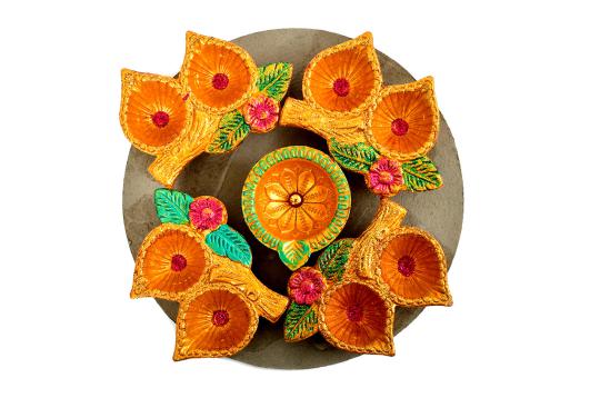 Decorative Earthern lamps - Set of 5 - Flower Design