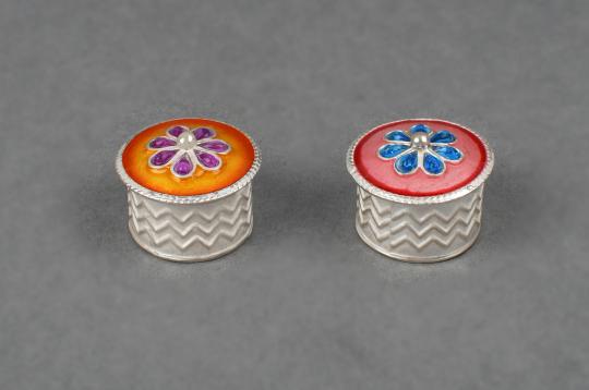 Designer Floral Haldi Kumkum Container in Silver - Set of 2 - I