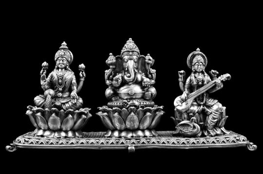 Designer Ganesh Lakshmi Saraswati on Lotus (925 Sterling Silver)