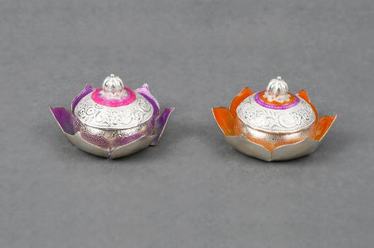 Designer Lotus Haldi Kumkum Container in Silver - Set of 2