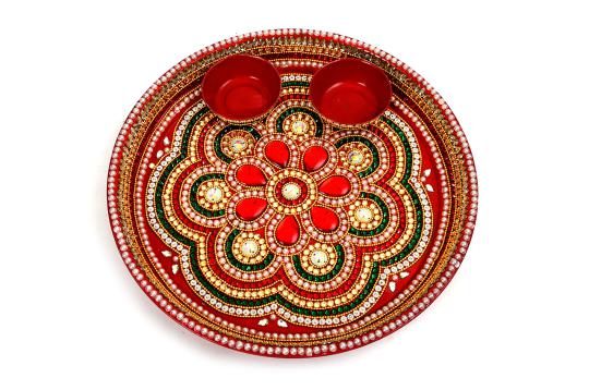 Designer Puja Thali with Haldi Kumkum Containers - VI