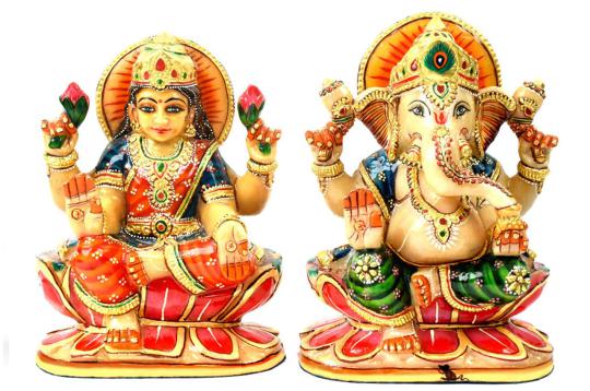 Divine Pair Ganesh Laxmi in Yellow Jade