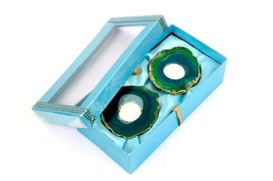 Green Agate Gemstone Diya with wax candle Set Of 2