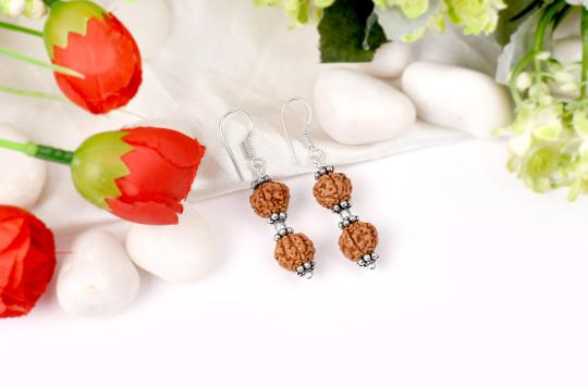 Earrings of Semi chikna Rudraksha Beads - Design I