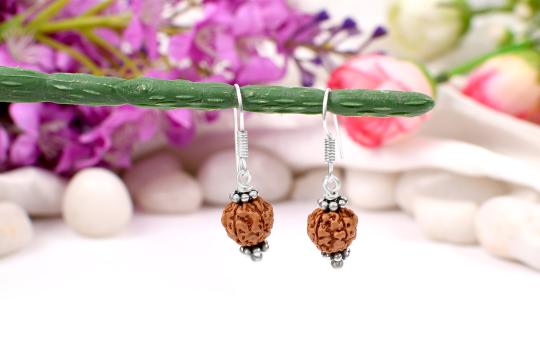 Earrings of Semi chikna Rudraksha Beads - Design III