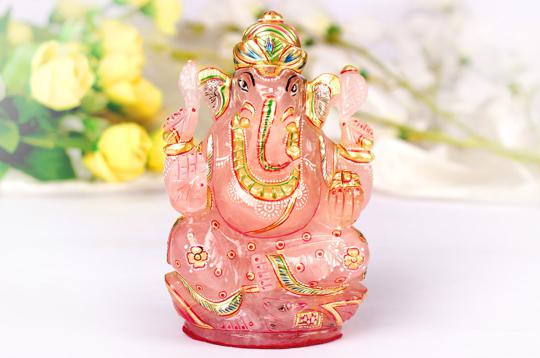 Exotic Ganesh Idol in Rose Quartz - 336 gms