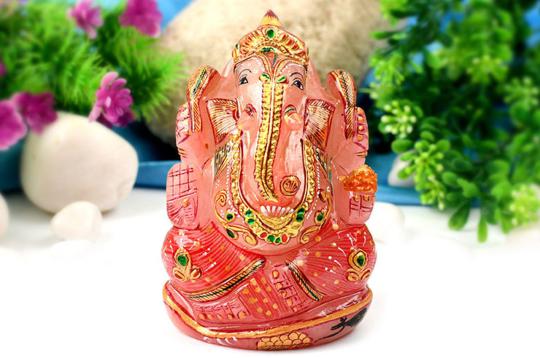 Exotic Ganesha Idol in Rose Quartz-415 gms