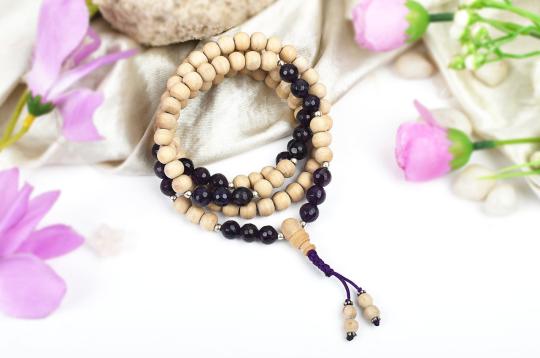 Faceted Amethyst and Tulsi beads Mala