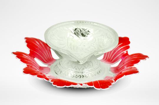 Flower diya in pure silver - I