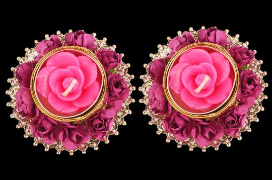 Fluorescent Rose Floating Diya - Set of 2