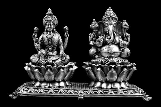 Ganesh Laxmi on Lotus (925 Sterling Silver)