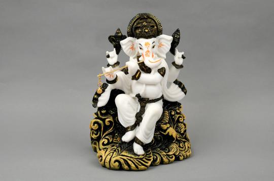 Ganesha with Flute in Bonded Marble
