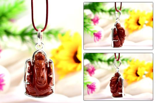 Gemstone Ganesha Locket in pure silver