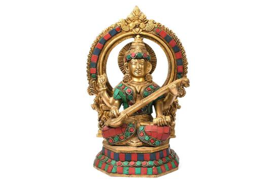 Goddess Saraswati Idol with Stone Work - II
