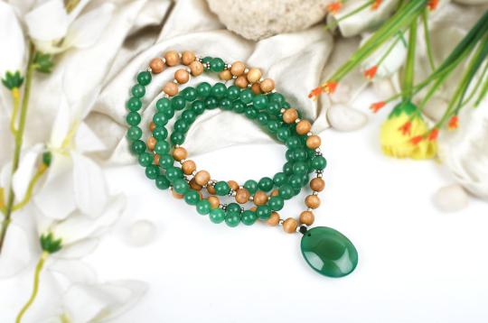 Green Jade and White Sandal beads Mala