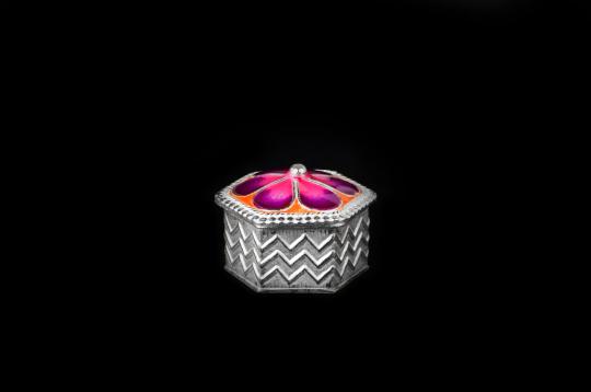 Haldi Kumkum Container in Pure Silver - Hexogon Shape