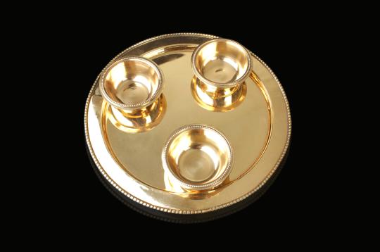 Haldi Kumkum containers in brass with plate