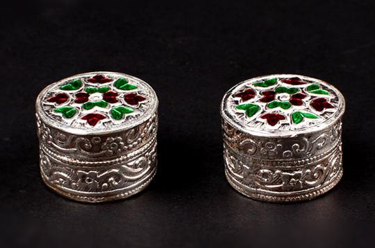 Haldi Kumkum containers in silver - Tiny