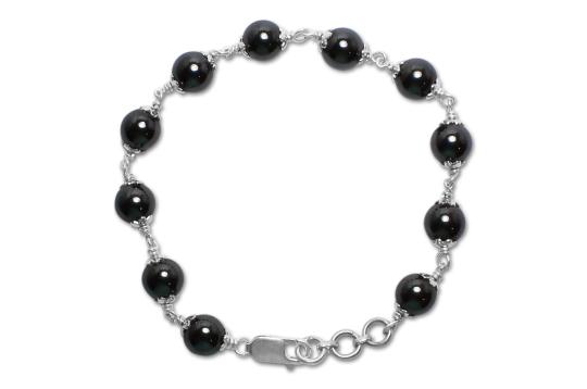 Hematite Bracelet in pure silver flower caps