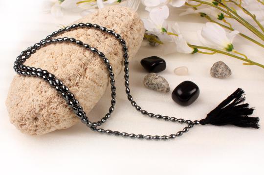 Hematite Faceted Drumshape Mala - 8 mm