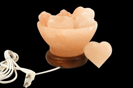 Himalayan Rock Salt Lamp - Wide Fire Bowl with Heart Salt Ball