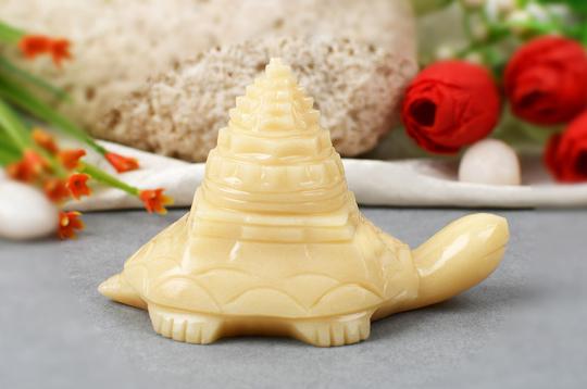 Kurma Shree Yantra in Ivory Yellow Jade - 136 gms