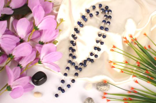 Lapis Lazuli Mala in pure silver flower caps