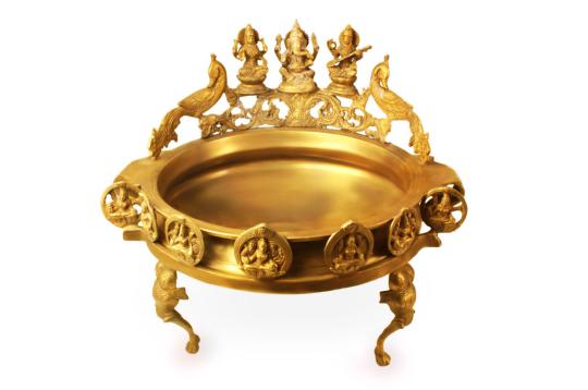 Laxmi Ganesh and Saraswati Urli in Brass - I
