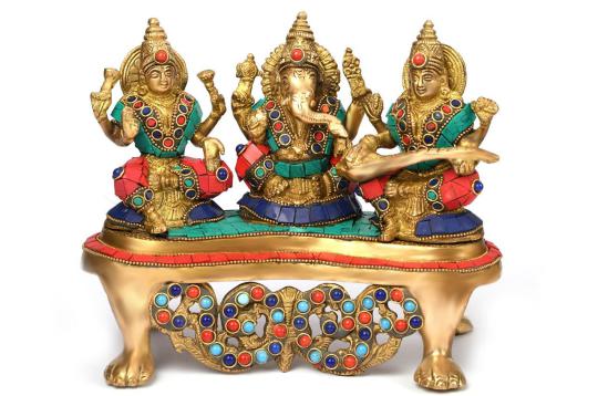 Laxmi Ganesh Saraswati with Stone Work