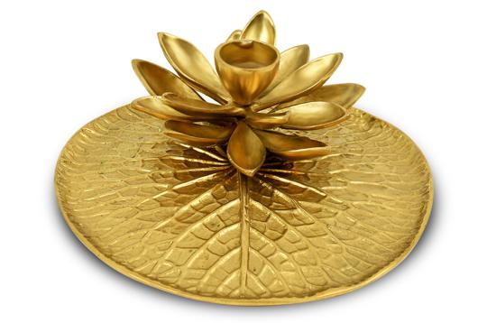 Lotus Diya Leaf Plate in brass