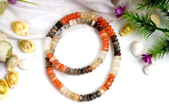 Moonstone multicolor mala - Button shaped