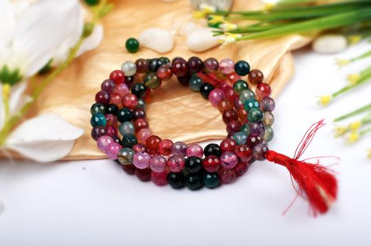 Multi agate faceted mala - 8mm