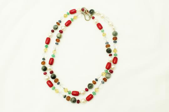 Navratna mala with silver beads - I