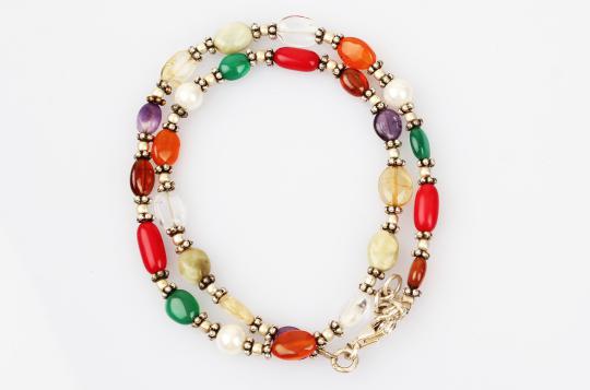 Navratna double turn bracelet in silver