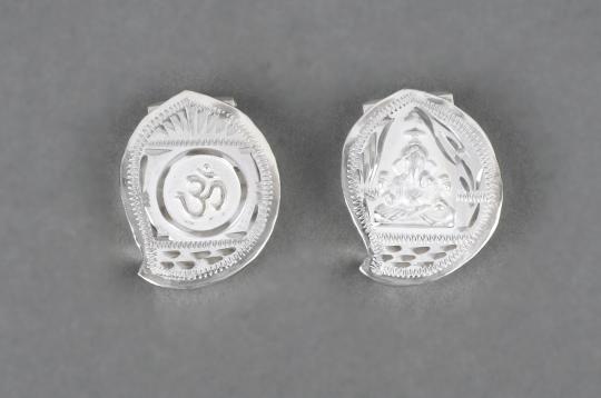 Om Ganesha Haldi Kumkum Container in Silver - Set of 2
