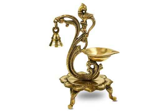 Peacock Bell Diya in Brass