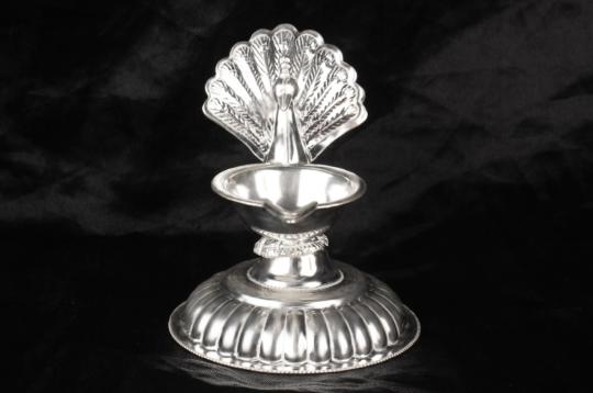 Peacock Oil Lamp in Pure Silver