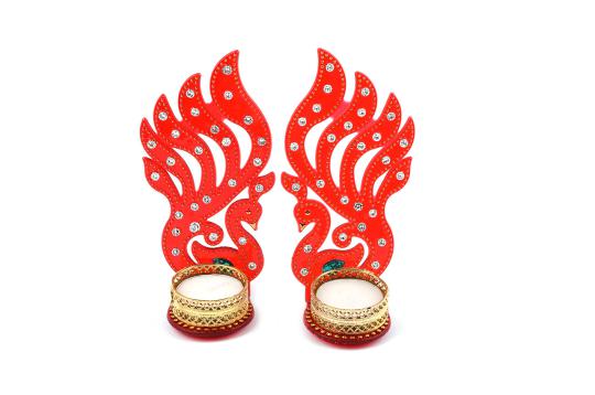 Peacock Rangoli Diya - Set of 2