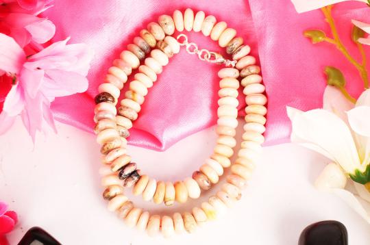 Pink Opal Necklace - Elliptical beads
