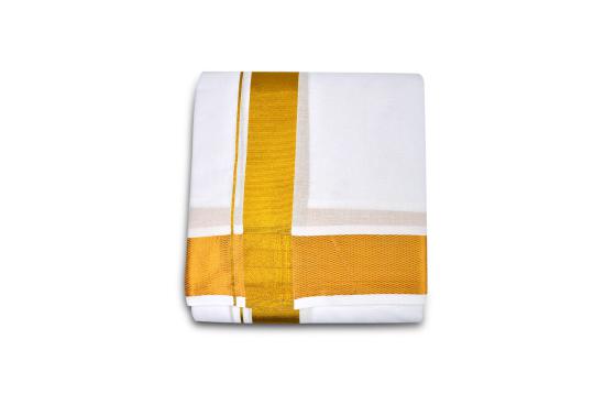 Puja Dhoti with Shawl - Rich Cotton - Golden Border