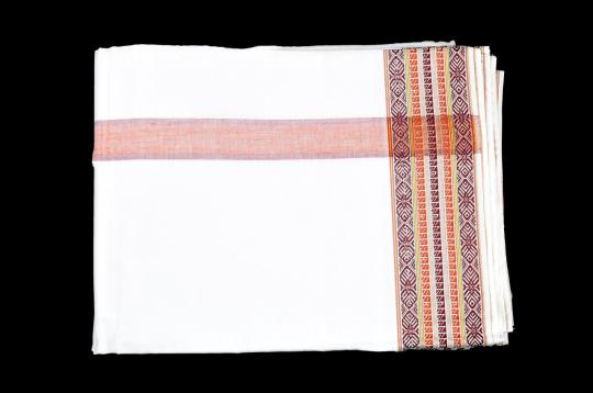 Puja Dhoti with Shawl - Rich Cotton - Yellow Maroon