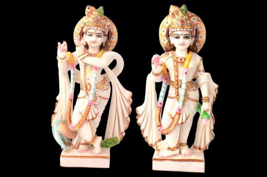 Radha Krishna in white marble idol - 15 inches