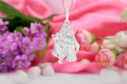 Radha Krishna Locket in Pure Silver - IV