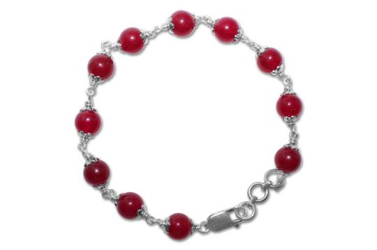 Red Agate Bracelet in pure silver flower caps
