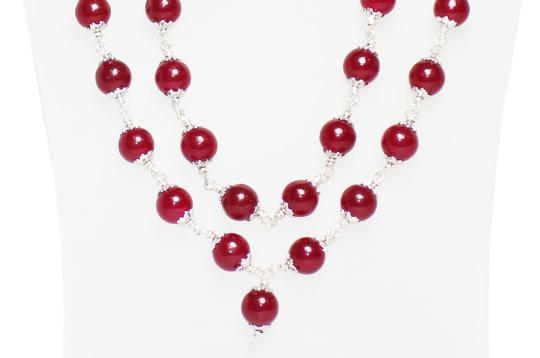 Red Agate Mala in Pure silver flower caps