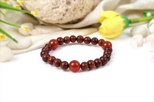 Red Sandalwood and Orange Carnelian Bracelet