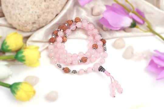 7 mukhi Rudraksha and Rose Quartz beads Mala