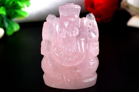 Rose Quartz Ganesha - Right Trunk - 44 gms